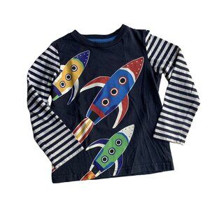 Mini Boden Rocket Ship Long Sleeve Tee Size 2-3